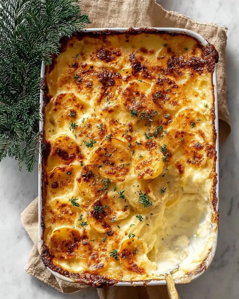 Creamy gluten-free scalloped potatoes baked to perfection