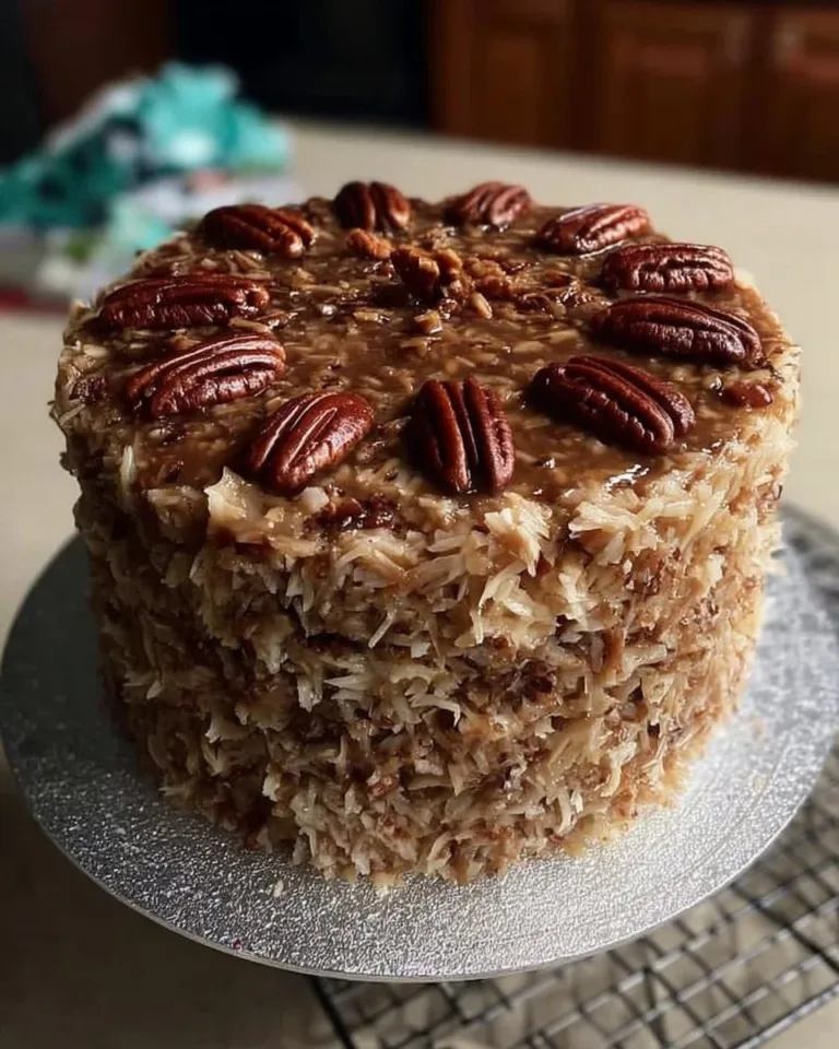 Delicious Family German Chocolate Cake with coconut and pecan frosting