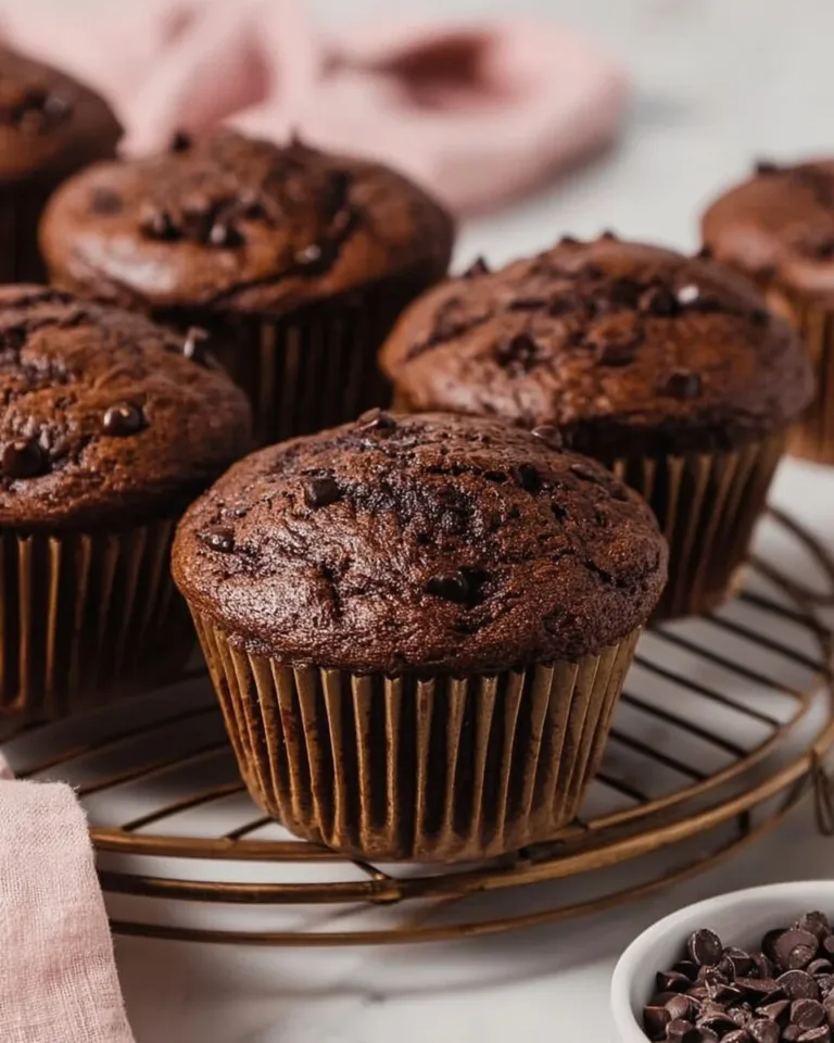 Gluten-free double chocolate muffins topped with chocolate chips