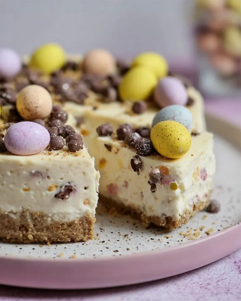 Gluten-free mini egg cheesecake topped with chocolate mini eggs