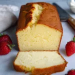 Gluten-free pound cake slice on a white plate