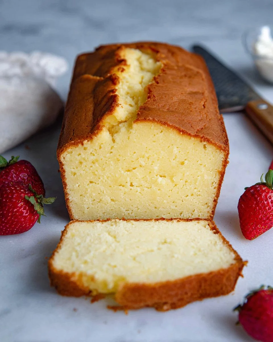 Gluten-free pound cake slice on a white plate