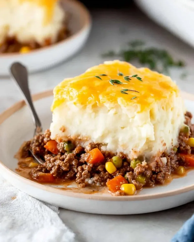 Delicious gluten-free Shepherd's Pie served in a bowl with fresh herbs on top.