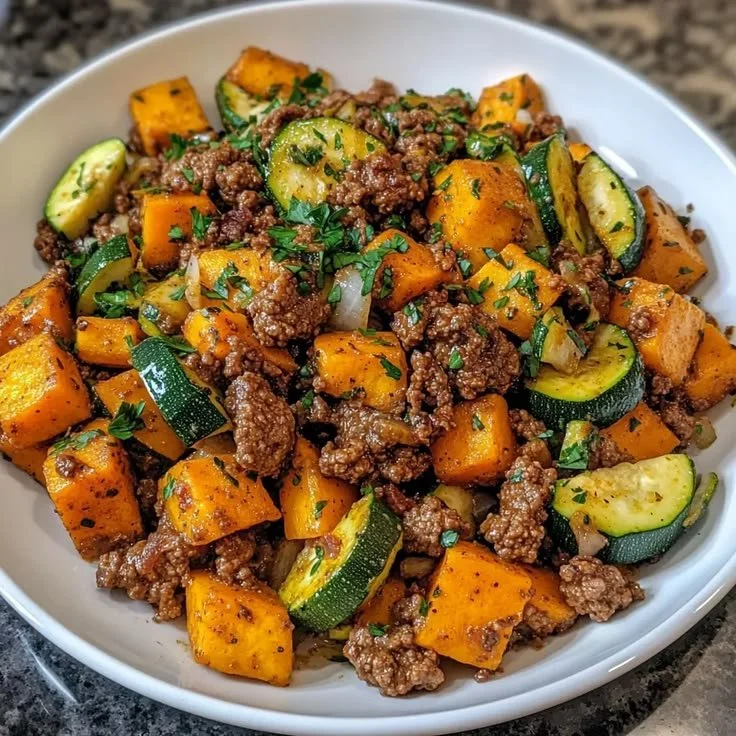Ground Beef Zucchini Sweet Potato Skillet