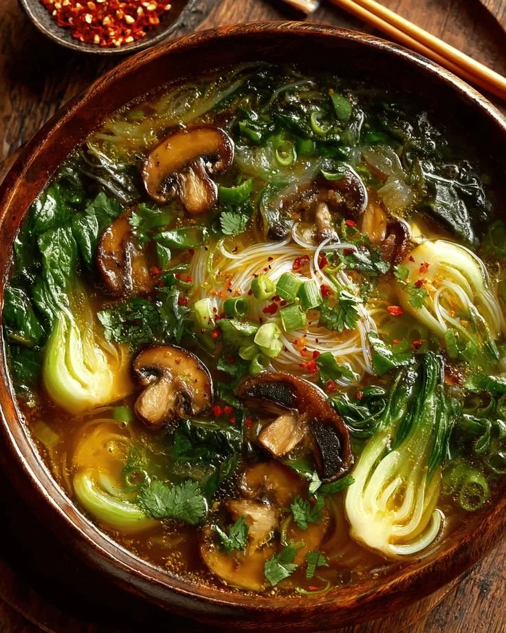 Healing Ginger Garlic Broth with Rice Noodles: A Comforting, Nourishing Soup