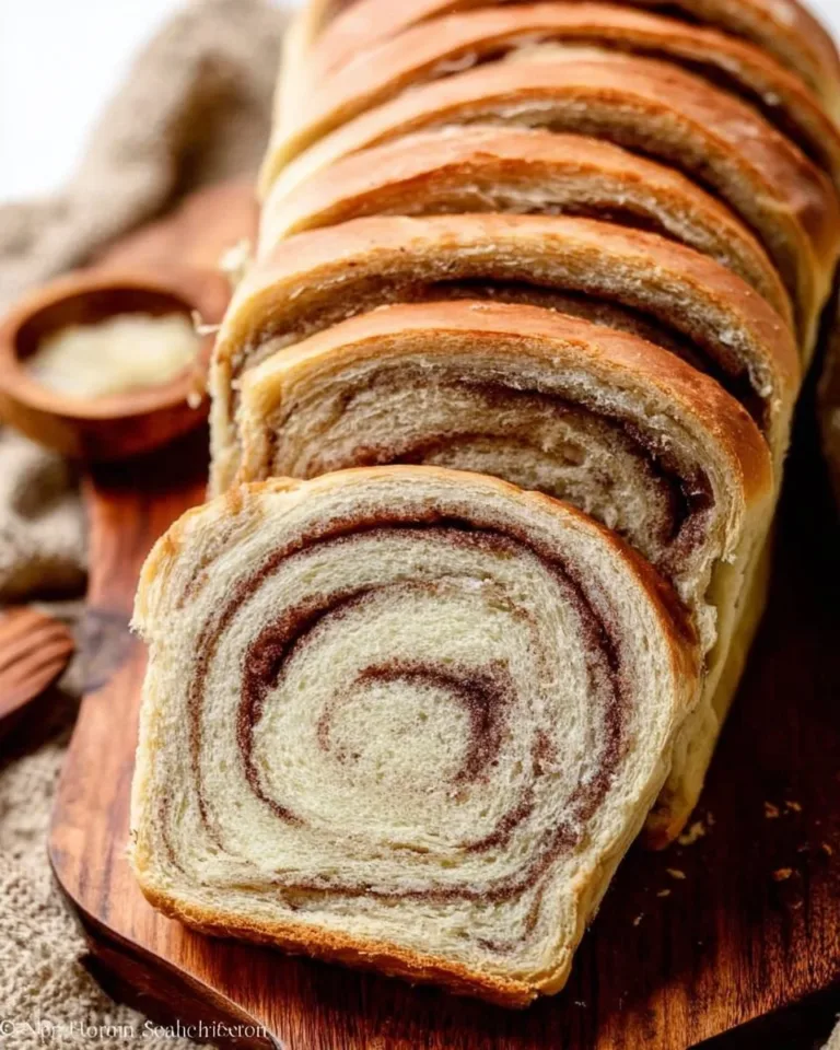 Loaf of homemade cinnamon swirl bread with a golden crust and cinnamon filling