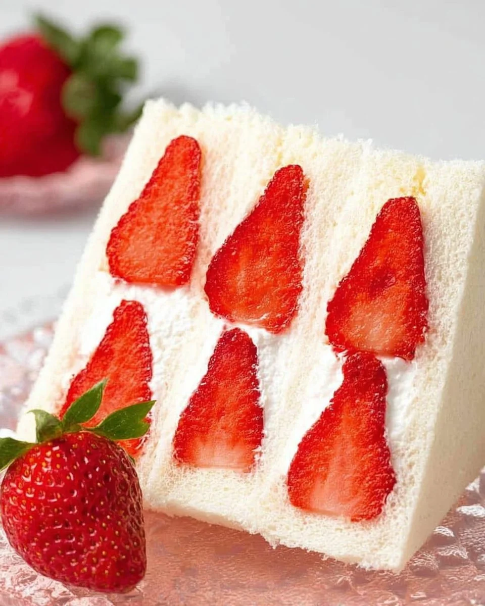 Delicious Japanese strawberry sandwich with fresh strawberries and cream