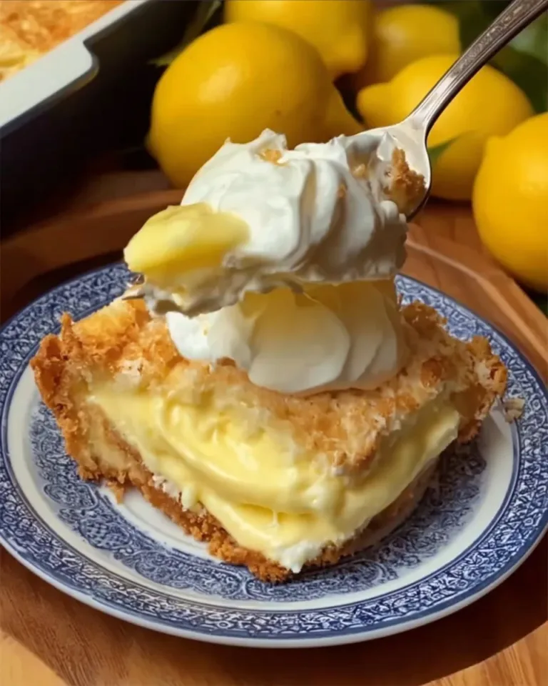 Lemon cream cheese dump cake topped with fresh lemon slices