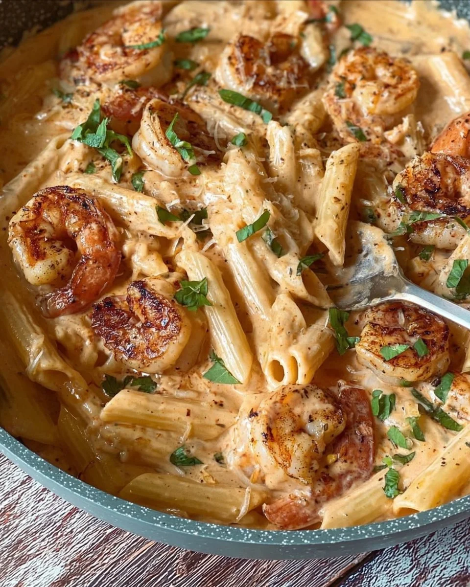 Delicious Marry Me Shrimp Pasta dish served with herbs and garlic.